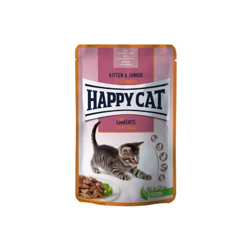 Happy Cat Kitten MIS Kitten & Junior Farm Duck 85 g Pouch